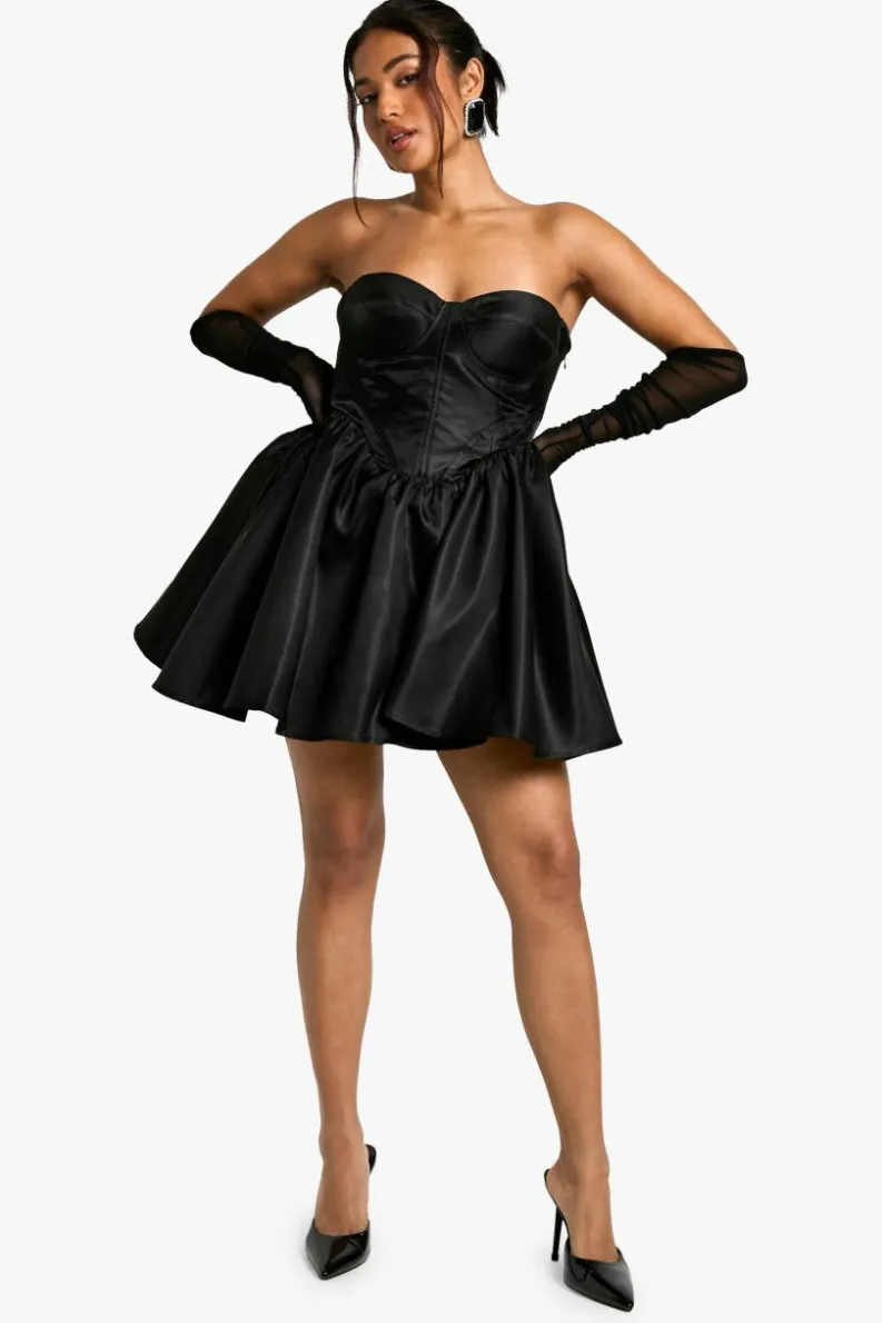 Skater Dresses|Mini Dresses*boohoo Petite Corset Lace Up Mini black