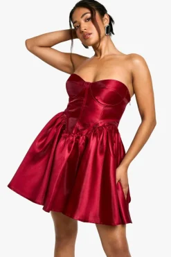 Skater Dresses*boohoo Petite Corset Lace Up Mini wine