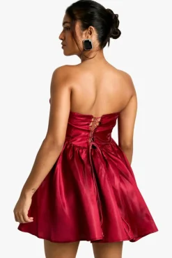 Skater Dresses*boohoo Petite Corset Lace Up Mini wine