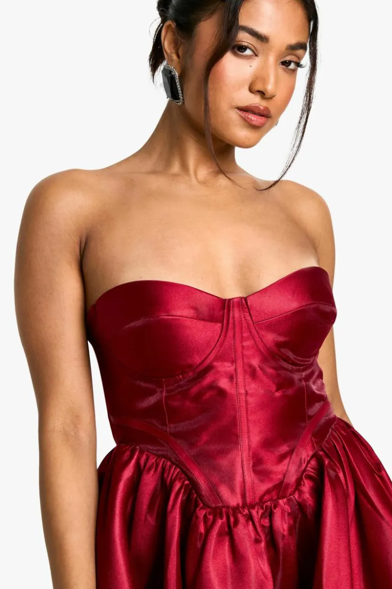 Skater Dresses*boohoo Petite Corset Lace Up Mini wine