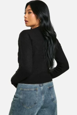 Cardigans|Knitwear*boohoo Petite Crew Neck Fine Gauge Micro Cardigan black