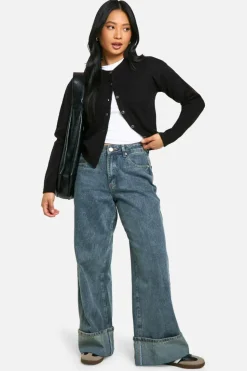 Cardigans|Knitwear*boohoo Petite Crew Neck Fine Gauge Micro Cardigan black