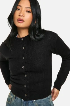 Cardigans|Knitwear*boohoo Petite Crew Neck Fine Gauge Micro Cardigan black