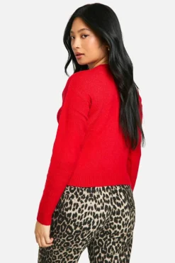 Cardigans*boohoo Petite Crew Neck Fine Gauge Micro Cardigan red