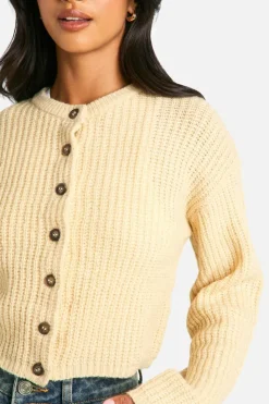 Cardigans*boohoo Petite Crew Neck Soft Knit Micro Cardigan stone