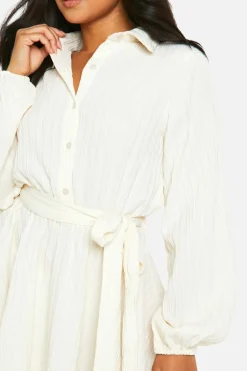 Shirt Dresses|Mini Dresses*boohoo Petite Crinkle Skater Shirt Dress white