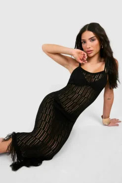 Jumper Dresses|Jumper Dresses*boohoo Petite Crochet Frayed Hem Beach Dress black