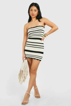 Jumper Dresses|Jumper Dresses*boohoo Petite Crochet Stripe Bandeau Mini Dress cream