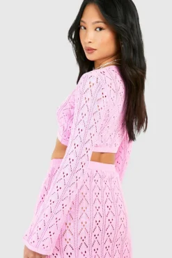Cardigans*boohoo Petite Crochet Tie Front Cardigan baby pink