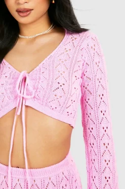 Cardigans*boohoo Petite Crochet Tie Front Cardigan baby pink