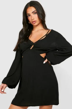 Smock Dresses*boohoo Petite Cross Back Plunge Mini Dress black