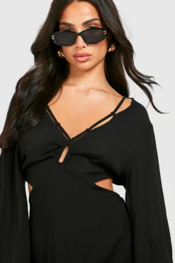 Smock Dresses*boohoo Petite Cross Back Plunge Mini Dress black