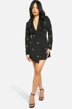 Blazer Dresses*boohoo Petite Daisy Crystal Embellished Blazer Dress black