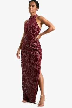 Bodycon Dresses|Maxi Dresses*boohoo Petite Damask High Neck Maxi Dress red