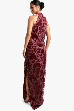 Bodycon Dresses|Maxi Dresses*boohoo Petite Damask High Neck Maxi Dress red
