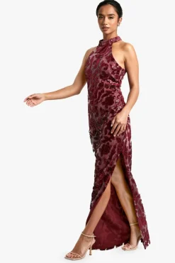 Bodycon Dresses|Maxi Dresses*boohoo Petite Damask High Neck Maxi Dress red