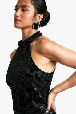 Bodycon Dresses|Maxi Dresses*boohoo Petite Damask High Neck Maxi Dress black