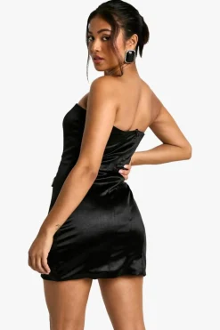 Skater Dresses|Mini Dresses*boohoo Petite Diamante Flower Satin Mini Dress black