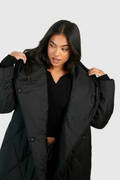 Up To 80% Off Winter Warmers|Puffer Jackets*boohoo Petite Diamond Quilt Maxi Hooded Oversized Puffer black