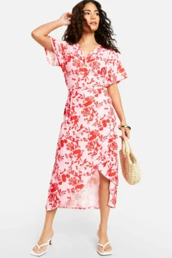 Wrap Dresses*boohoo Petite Ditsy Angel Sleeve Wrap Midaxi Dress pink