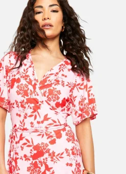 Wrap Dresses*boohoo Petite Ditsy Angel Sleeve Wrap Midaxi Dress pink