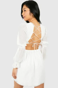 Smock Dresses*boohoo Petite Dobby Frill Mini Dress ivory