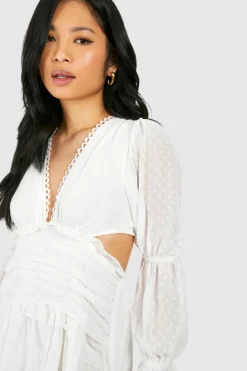 Smock Dresses*boohoo Petite Dobby Frill Mini Dress ivory