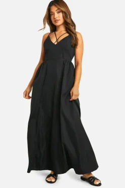 Smock Dresses*boohoo Petite Double Strap Maxi Dress black