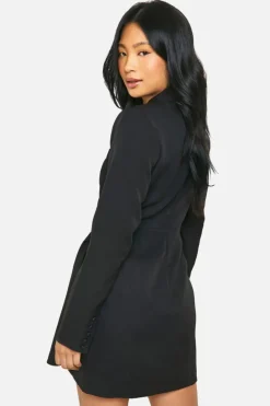 Blazer Dresses|Wrap Dresses*boohoo Petite Drape Detail Wrap Blazer Dress black