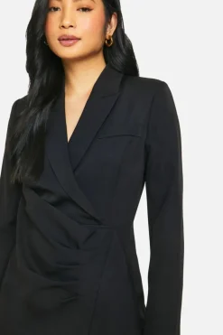 Blazer Dresses|Wrap Dresses*boohoo Petite Drape Detail Wrap Blazer Dress black