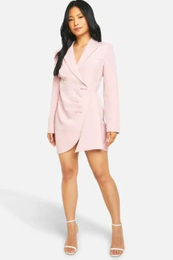 Blazer Dresses|Wrap Dresses*boohoo Petite Drape Detail Wrap Blazer Dress blush