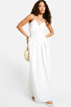 Smock Dresses*boohoo Petite Dropped Waist Maxi Dress white