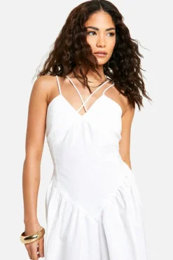 Smock Dresses*boohoo Petite Dropped Waist Maxi Dress white