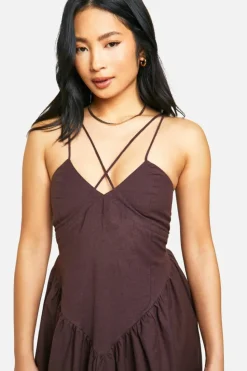 Smock Dresses*boohoo Petite Dropped Waist Maxi Dress chocolate