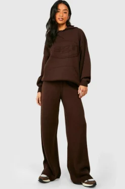 Jumpers|Up To 80% Off Winter Warmers*boohoo Petite Dsgn Embossed Knitted Hoodie chocolate