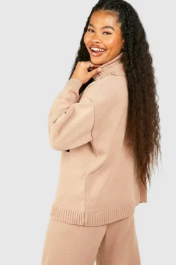 Jumpers|Dsgn Studio*boohoo Petite Dsgn Jacquard Knitted Half Zip Jumper stone