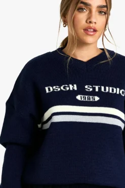 Jumpers|Dsgn Studio*boohoo Petite DSGN Studio V Neck Knitted Jumper navy