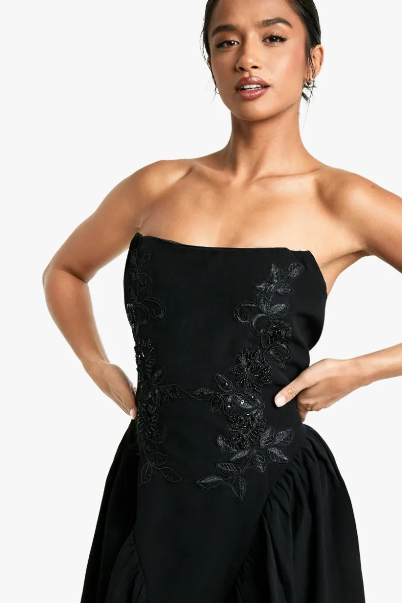 Skater Dresses*boohoo Petite Embellished Woven Skater Bandeau Dress black