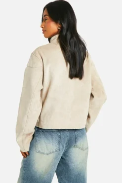 Up To 80% Off Winter Warmers|Coats & Jackets*boohoo Petite Embossed Faux Suede Moto Jacket stone