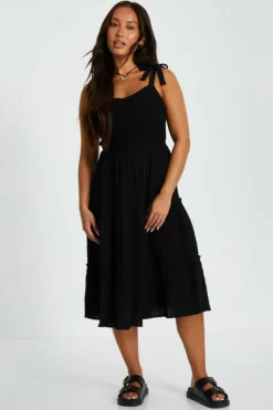 Midi Dresses*Quiz Petite Embroidered Strappy Tiered Midi Dress Black