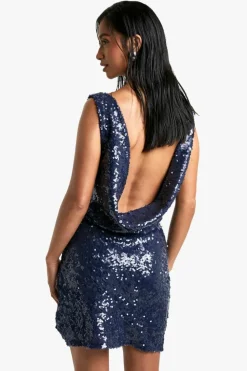 Bodycon Dresses*boohoo Petite Extreme Cowl Back Sequin Mini Dress navy
