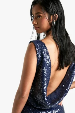 Bodycon Dresses*boohoo Petite Extreme Cowl Back Sequin Mini Dress navy