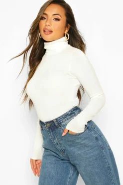 Jumpers|Knitwear*boohoo Petite Fine Knit Roll Neck Jumper cream