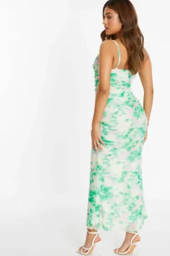 Midi Dresses*Quiz Petite Floral Abstract Mesh Midi Dress Green