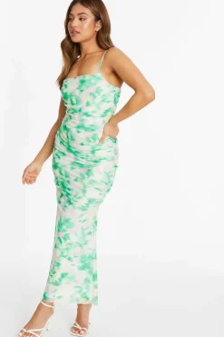 Midi Dresses*Quiz Petite Floral Abstract Mesh Midi Dress Green