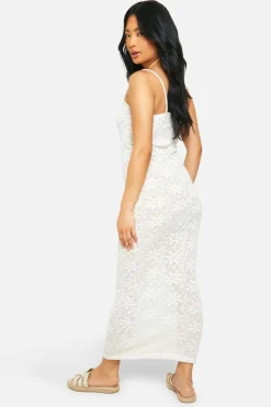 Jumper Dresses|Jumper Dresses*boohoo Petite Floral Knit Strappy Maxi Dress ecru