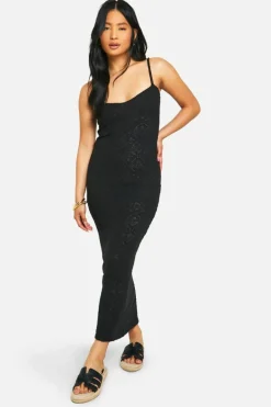 Jumper Dresses|Jumper Dresses*boohoo Petite Floral Knit Strappy Maxi Dress black