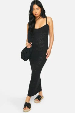 Jumper Dresses|Jumper Dresses*boohoo Petite Floral Knit Strappy Maxi Dress black