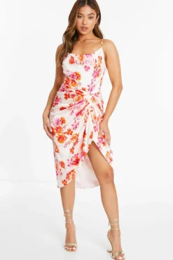 Midi Dresses*Quiz Petite Floral Ruched Midi Dress Orange