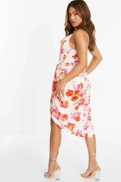 Midi Dresses*Quiz Petite Floral Ruched Midi Dress Orange